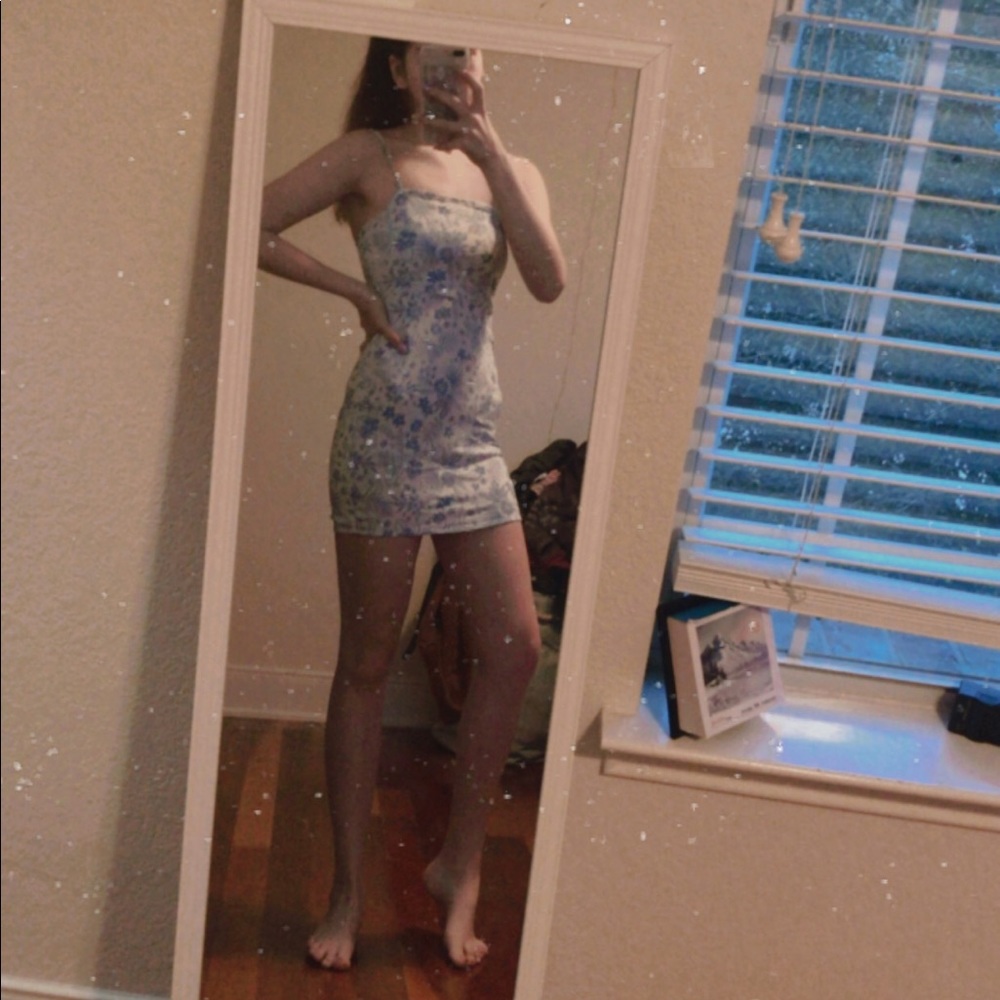 Mini floral blue dress spaghetti strap